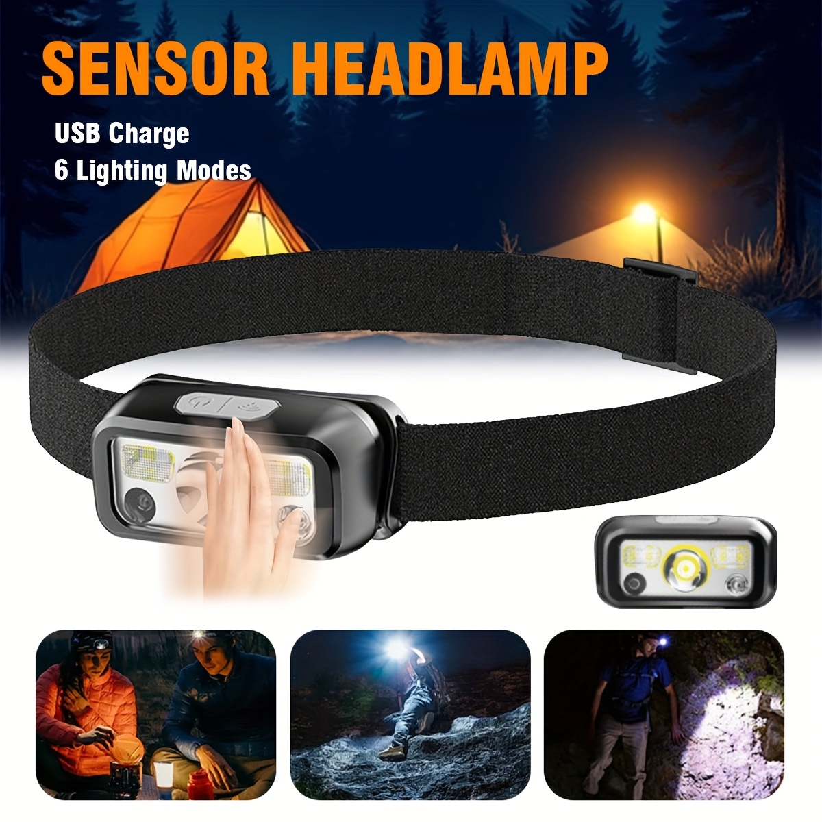 Headlamp Waterproof Rechargeable - Lampe frontale puissante à capteur LED